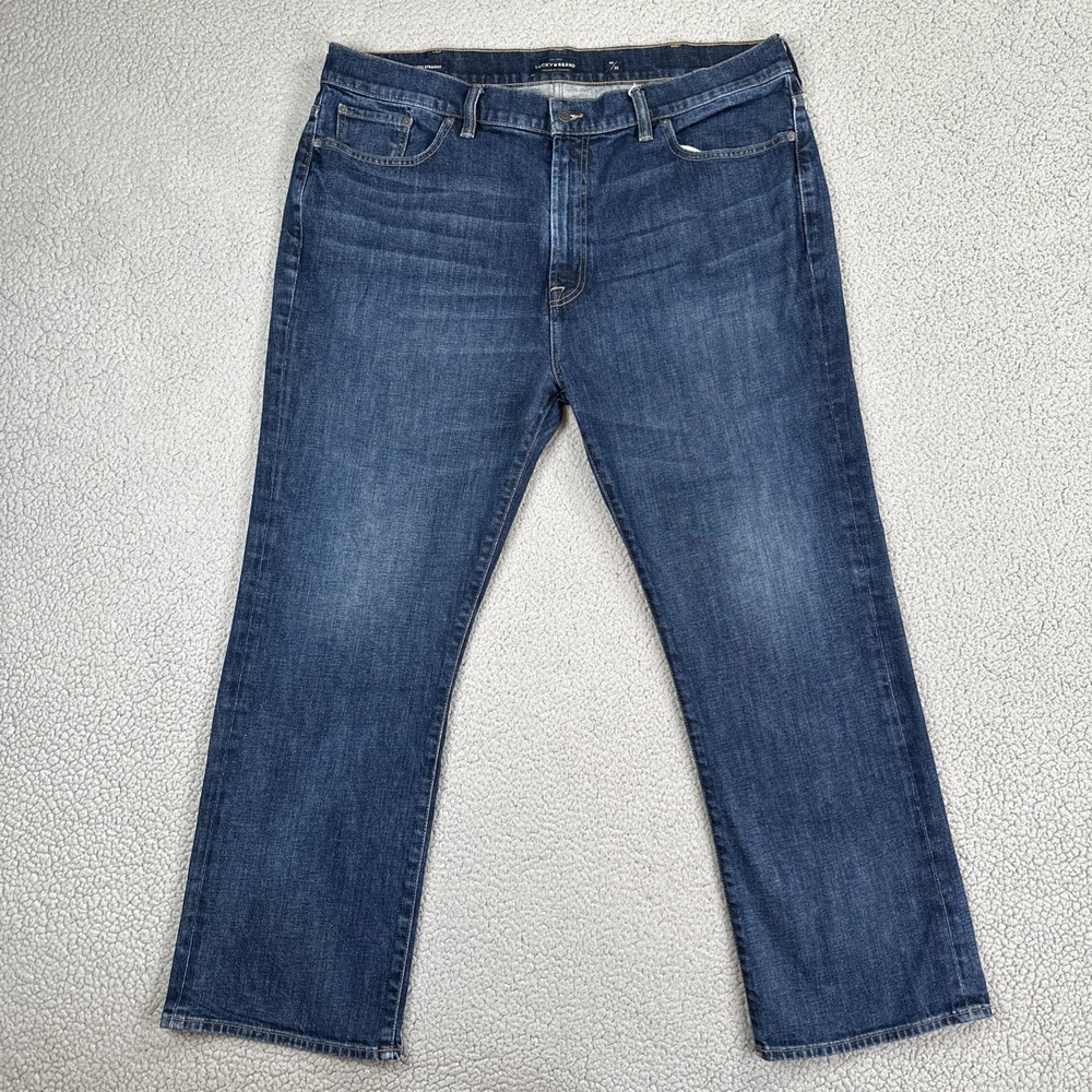 Lucky Brand 181 Relaxed Straight Jeans Men 44x32 Blue‎ Dark Wash Whisker Stretch